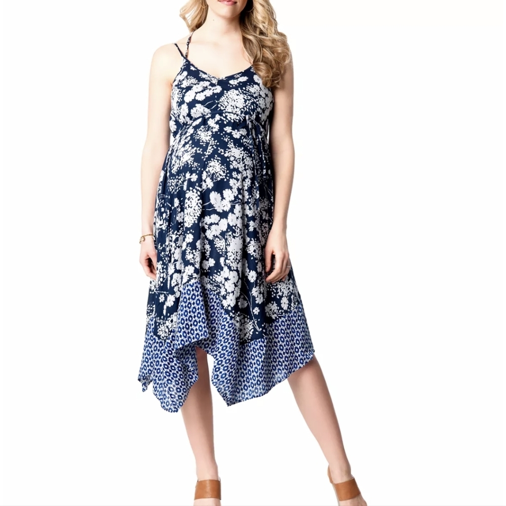 Jessica Simpson Maternity Handkerchief-Hem Print Dress‎ in Size Small